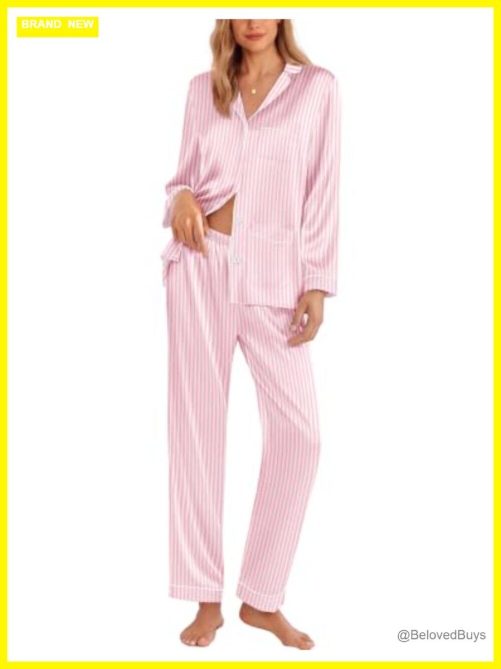 Ekouaer Satin Pajama Set Button Down Long Sleeve Loungewear